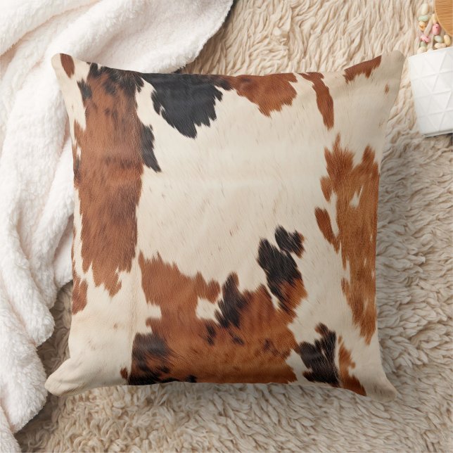 Western Brown Black White Cowhide Cushion (Blanket)