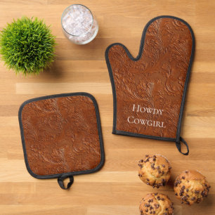 Western Brown Bohemian Art Oven Mitt & Pot Holder Set