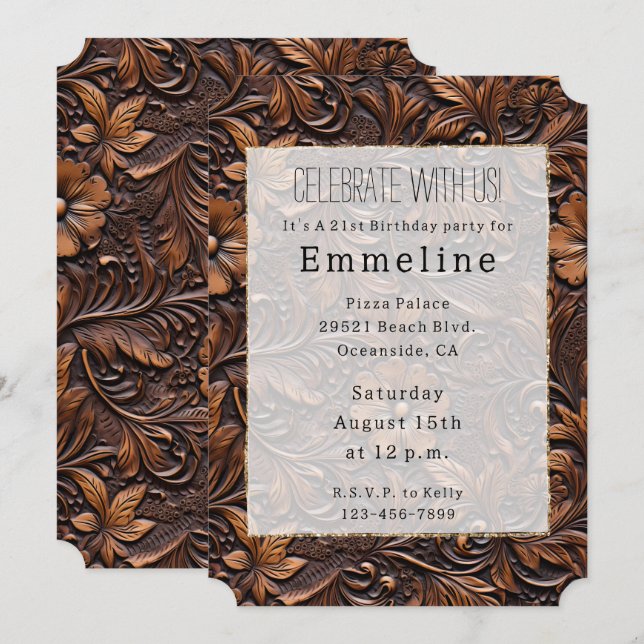 Western Brown Cowgirl Bohemian Floral Invitation (Front/Back)