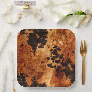 Western Brown Cowhide Paper Plate