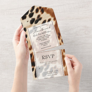Western Brown Cowhide Wedding All In One Invitation