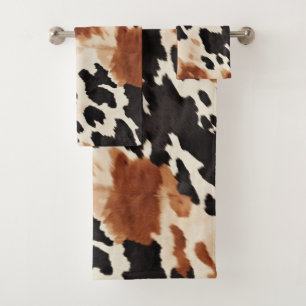 Western Brown Cream Animal Cowhide Bath Towel Set