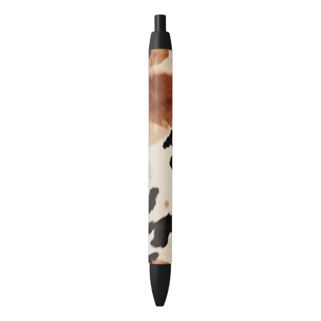 Western Brown Cream Animal Cowhide Black Ink Pen (Front Vertical)