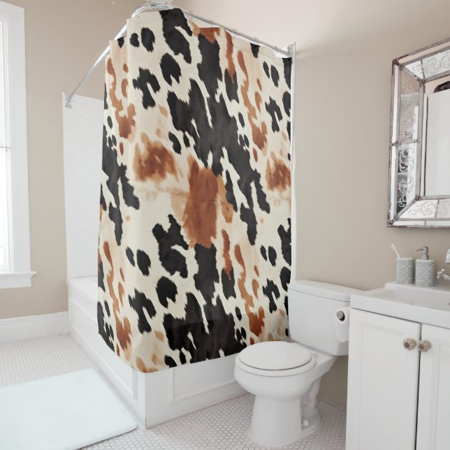 Western Brown Cream Animal Cowhide Shower Curtain (In Situ)