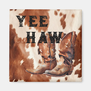 Western Brown Cream Cowboy Cowhide Boots Magnet
