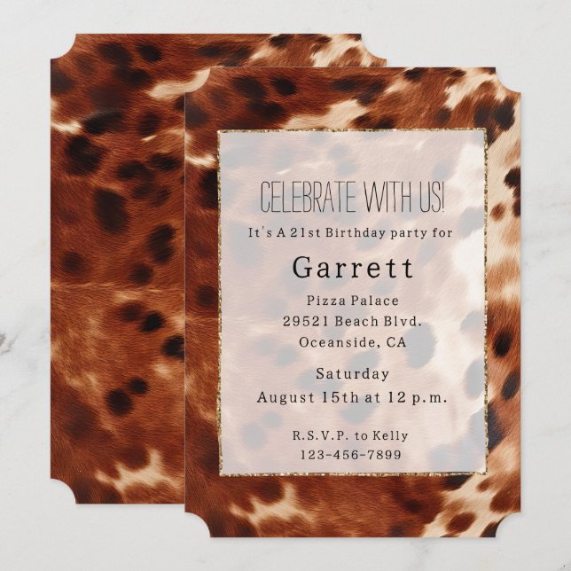 Western Brown Cream Cowboy Cowhide Invitation (Front/Back)