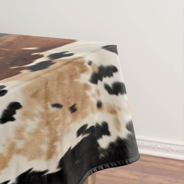 Western Brown Cream Cowhide Animal  Tablecloth (In Situ)