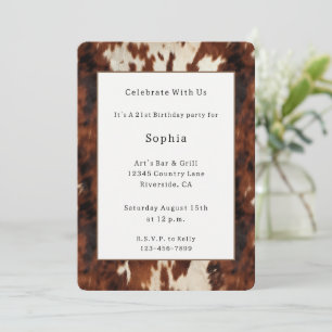 Western Brown Cream Cowhide Birthday Invitation