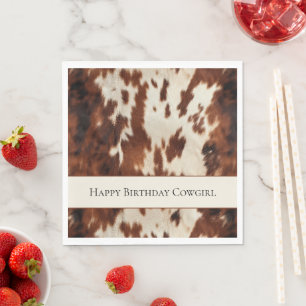 Western Brown Cream Cowhide Birthday Napkin
