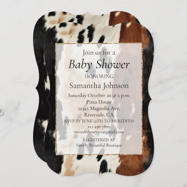 Western Brown Cream Cowhide  Invitation (Front/Back)