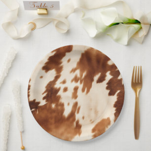 Western Brown Cream Cowhide Paper Plate