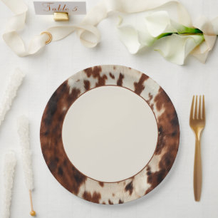 Western Brown Cream Cowhide Wedding Paper Plate