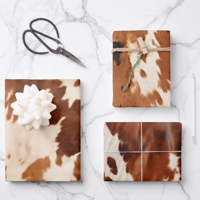 Western Brown Cream Cowhide Wrapping Paper Sheet (Front)