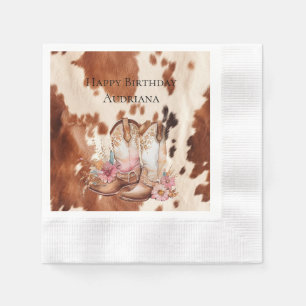 Western Brown Cream Floral Cowgirl Boots Napkin