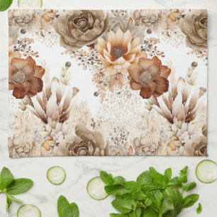 Western Brown Cream Southwest Floral Tea Towel