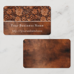 Western Brown Faux Leather Floral Business Card