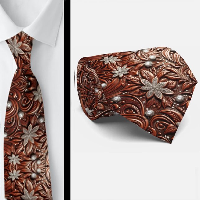 Western Brown Faux Leather Tooled Diamond Tie (Creator Uploaded)