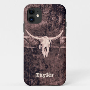 Western Brown Grunge Texture Rustic Bull Skull Case-Mate iPhone Case
