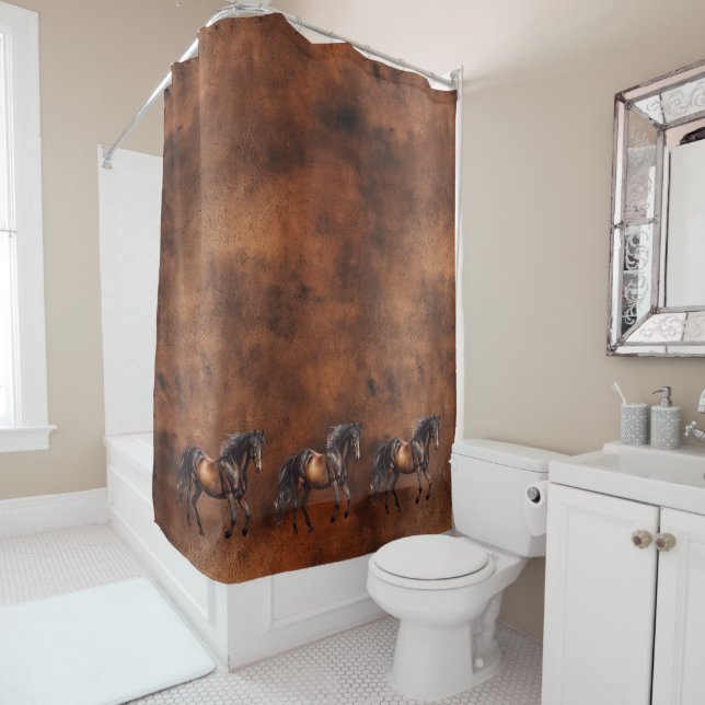 Western Brown Horse Cowboy Cowgirl Shower Curtain (In Situ)
