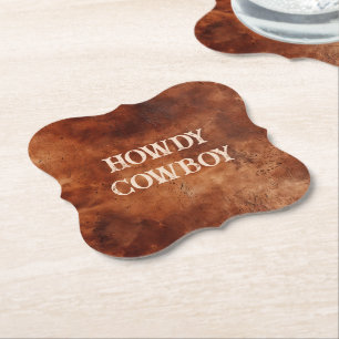 Western Brown Howdy Cowboy Brown Paper Coaster