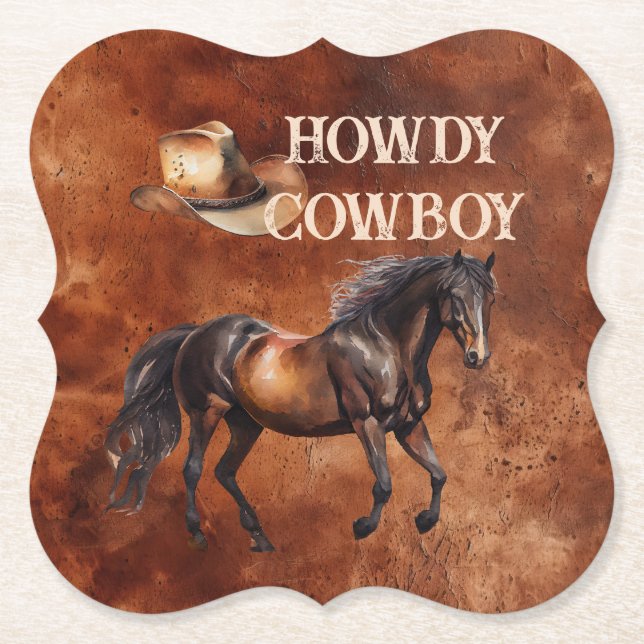 Western Brown Howdy Cowboy Brown  Paper Coaster (Front)