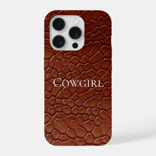 Western Brown Leather Look Animal iPhone 15 Pro Case