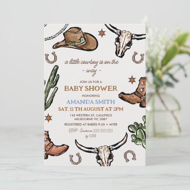 Western Brown Western Cowboy Baby Shower Invitation (Standing Front)
