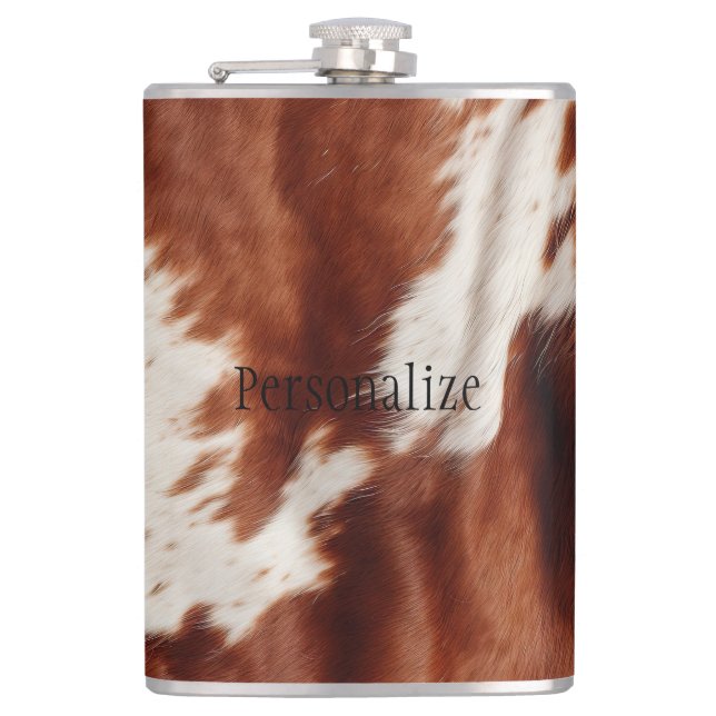 Western Brown White Animal Cowhide Hip Flask (Front)
