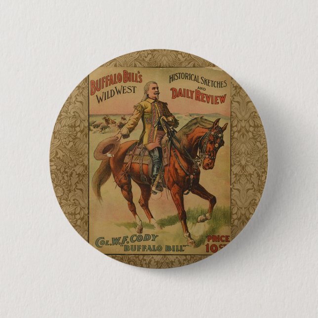 Western Buffalo Bill Wild West 6 Cm Round Badge (Front)