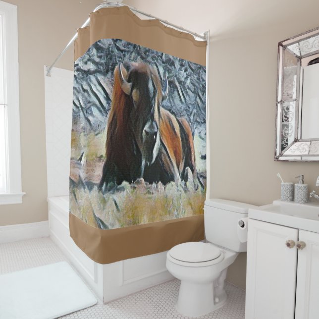 Western Buffalo Design Home Decor Bathroom Shower Curtain (In Situ)