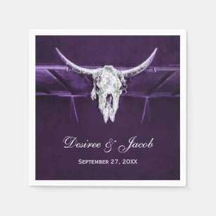 Western Bull Cow Skull Dark Purple White Rustic Napkin