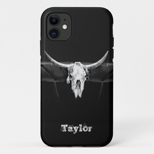 Western Bull Skull Black And White Old Rustic Case-Mate iPhone Case (Back)