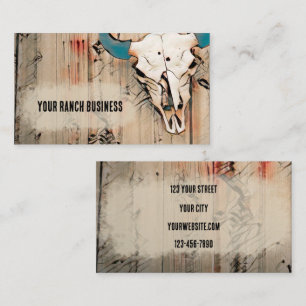 Western Bull Skull Rustic Barn Teal Brown Vintage Business Card
