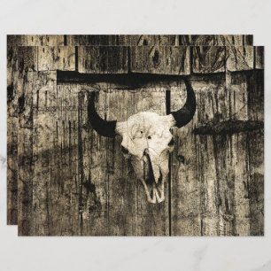 Western Bull Skull Vintage Barn Brown Wood Rustic