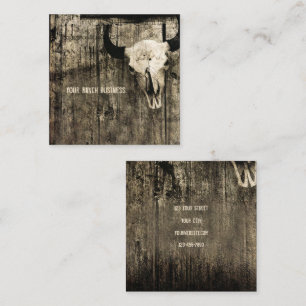 Western Bull Skull Vintage Sepia Brown Rustic Square Business Card