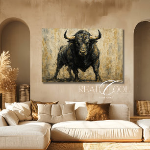 Western Bull Wall Art Black Neutral Tones