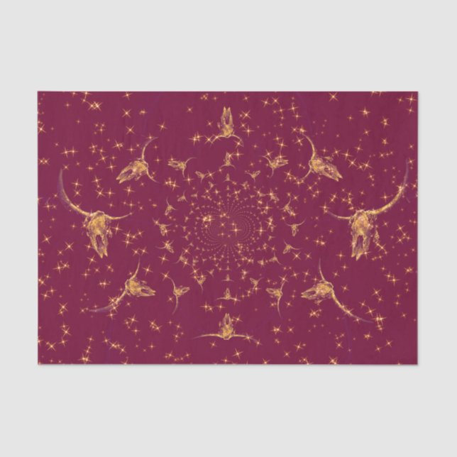 Western Burgundy Gold Girly Glitter Cow Skull Tissue Paper (Front)