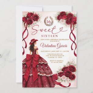 Western Burgundy Princess Sweet Sixteen Birthday Invitation