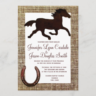 Western Burlap Cowboy Horse Horseshoe Wedding Invitation