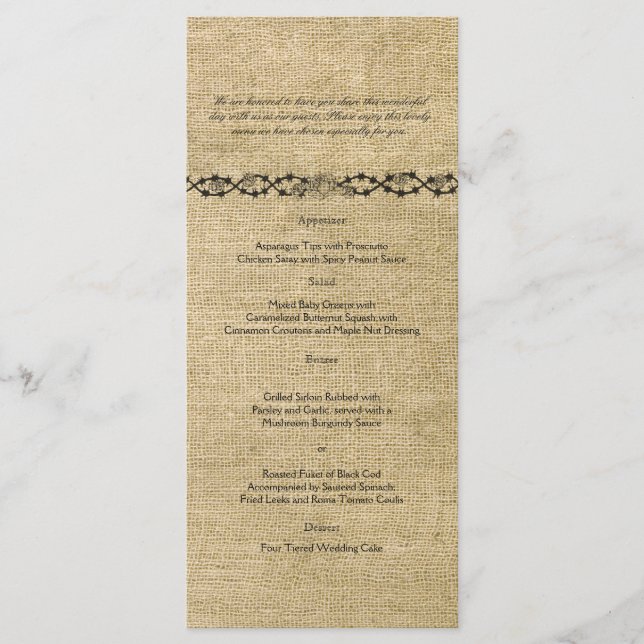 Western Burlap Wedding Menu (Front)