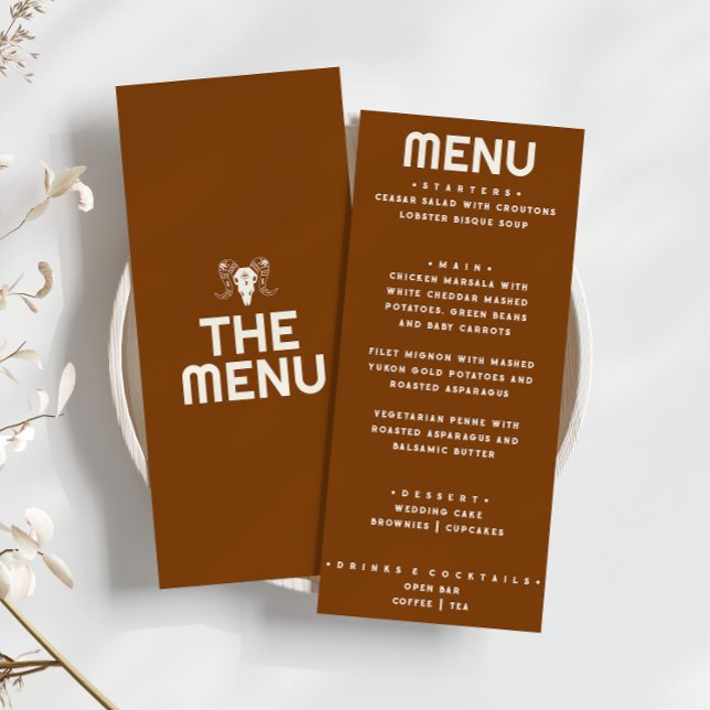 Western Burnt Orange Bull Skull Modern Wedding     Menu (Creator Uploaded)