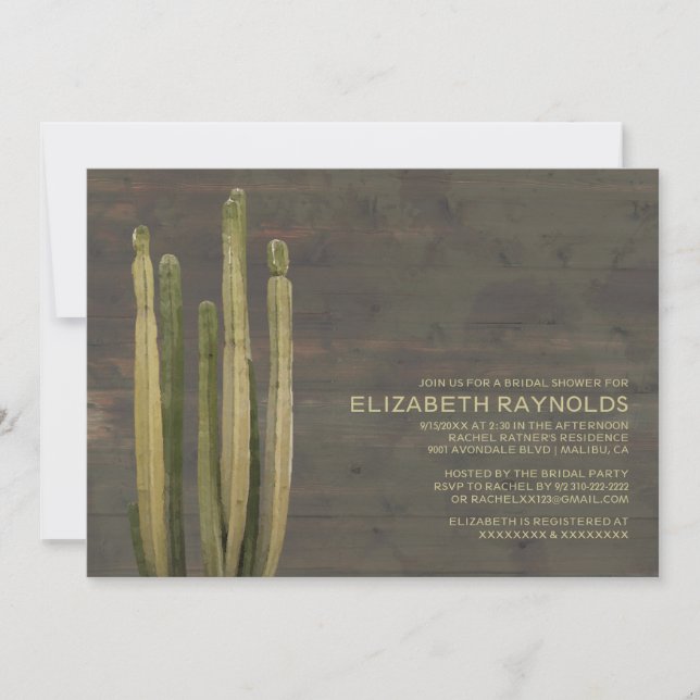 Western Cactus Bridal Shower Invitations (Front)