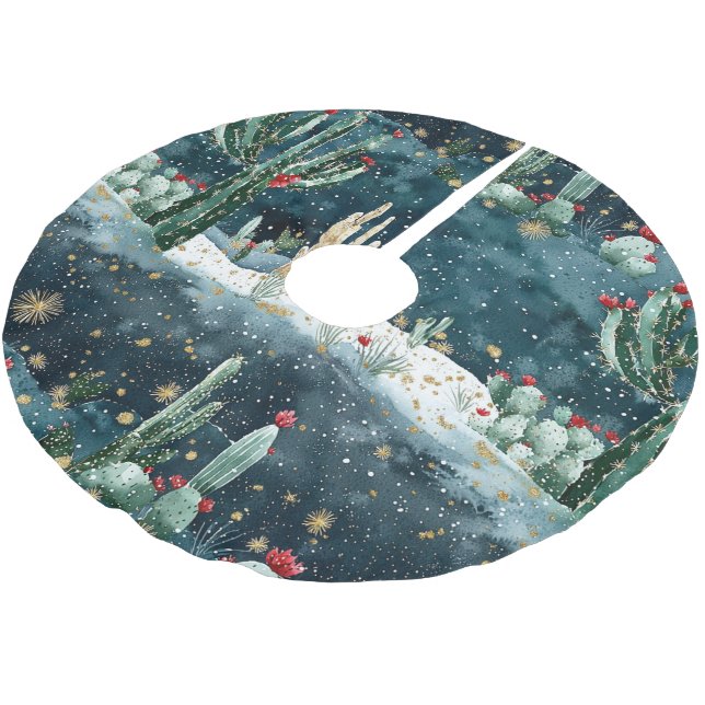 Western Cactus Christmas Brushed Polyester Tree Skirt (Angled)