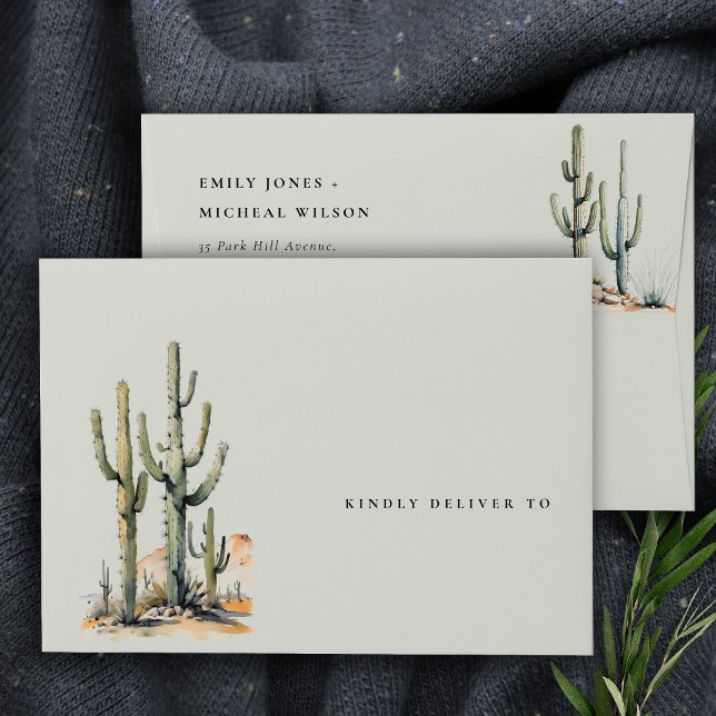 Western Cactus Desert Landscape Wedding Sage Green Envelope (Creator Uploaded)