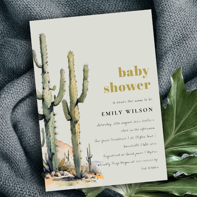 Western Cactus Desert Sage Green Baby Shower Invitation (Creator Uploaded)