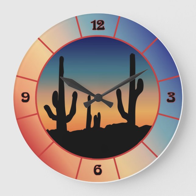 Western Cactus Sunset Silhouette Clock (Front)