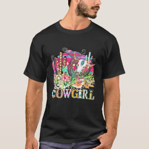 Western Cactus Texas Cowgirl Cow Bull Skull Rodeo  T-Shirt