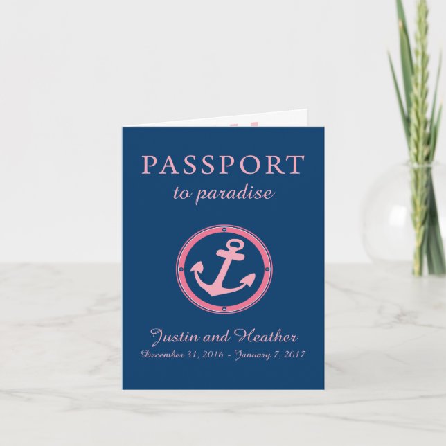 Western Caribbean Cruise Passport Pink and Navy Invitation (Front)
