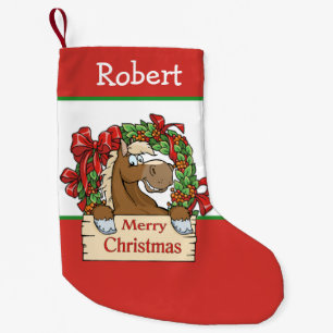 Western Cartoon Horse Red and White Small Christmas Stocking