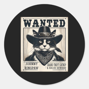 Western Cat Cowboy Mugshot Wanted Classic Round Sticker